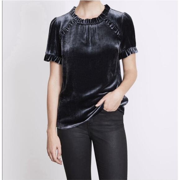 Boden Nicole Velvet Top Size 8 Ruffle Short Sleeve Whimsigoth Dark Romantic - Picture 1 of 12